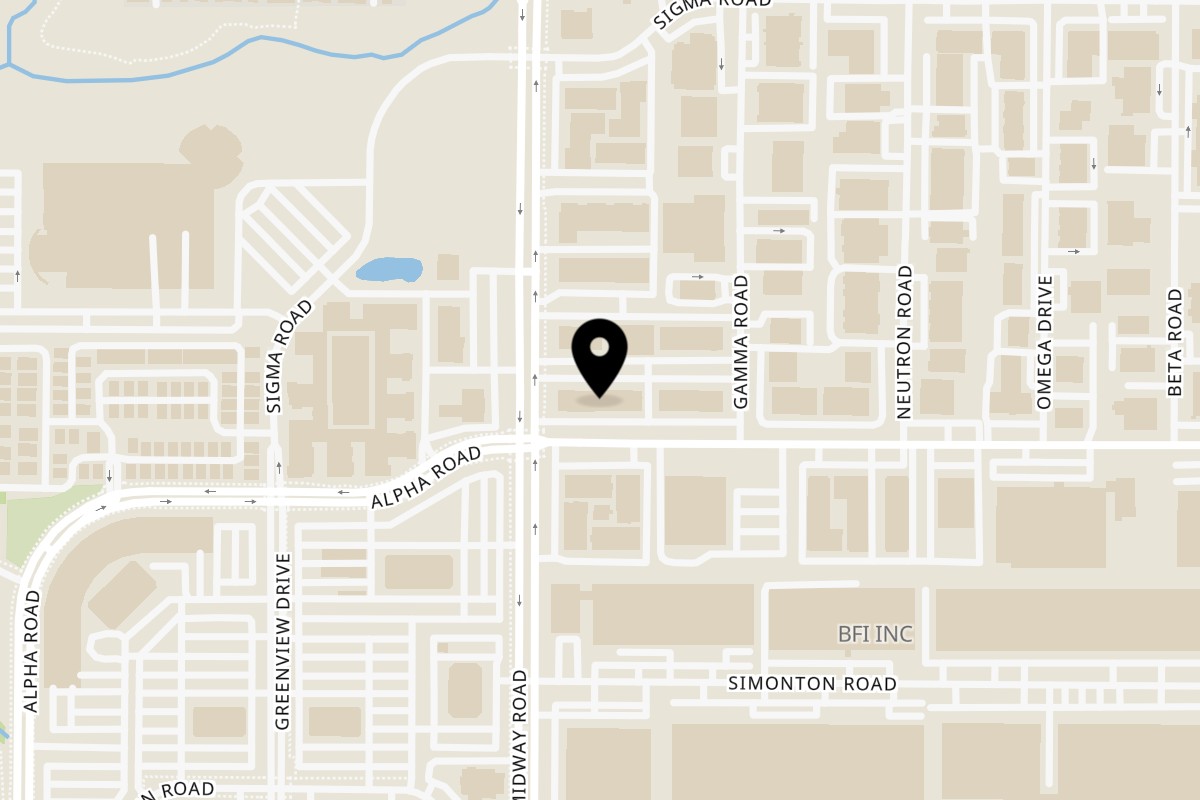 Map showing the location of BK Khan BBQ on 13608 Midway Rd in Farmers Branch
